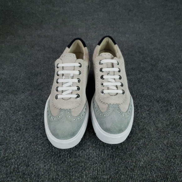 Geox Respira Shoes Womens Size 10 Beige Blue Suede Leather Platform‎ Brogue - Picture 3 of 15